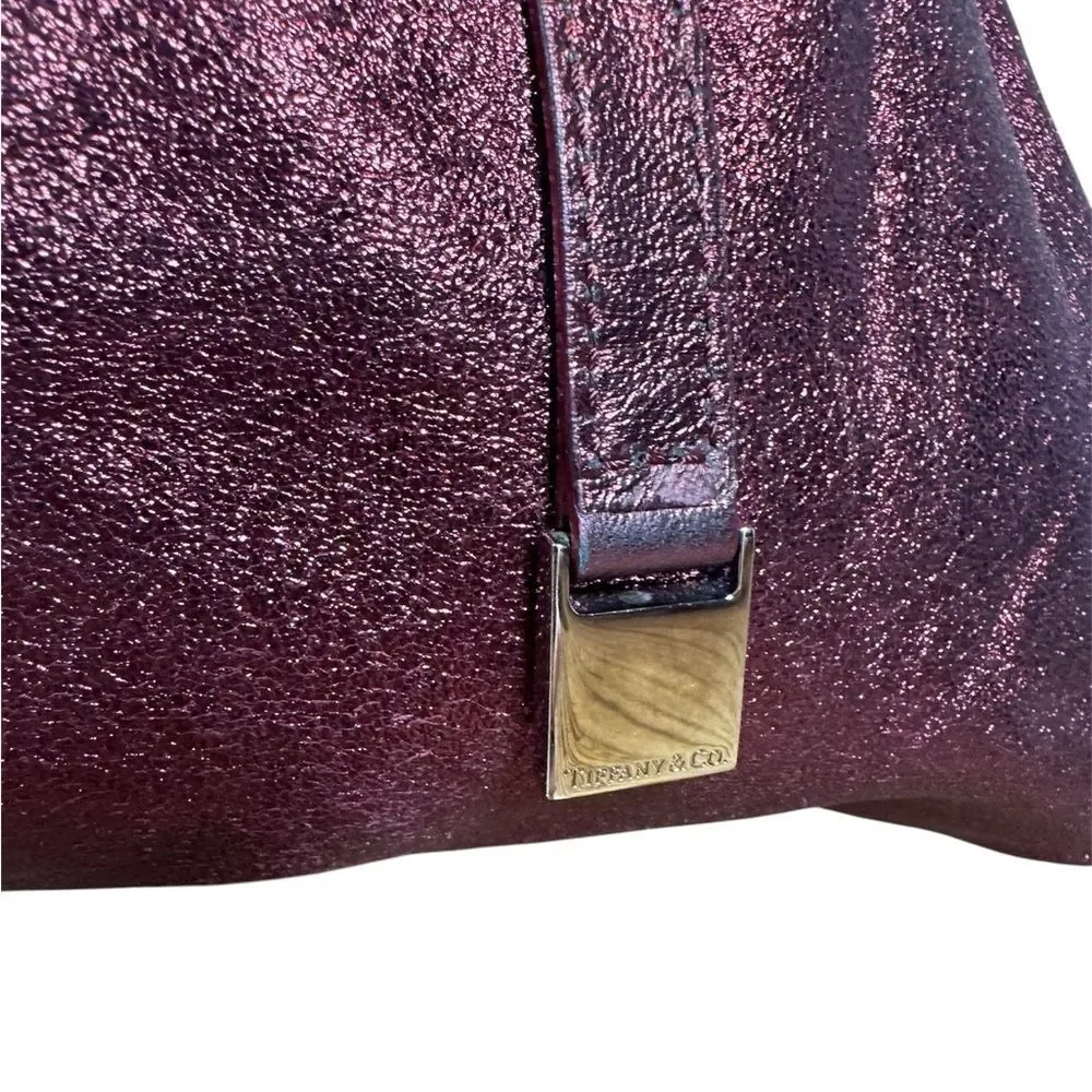 TIFFANY & CO Ruby Red Metallic Leather & Suede Reversible Small Bucket Hobo Bag